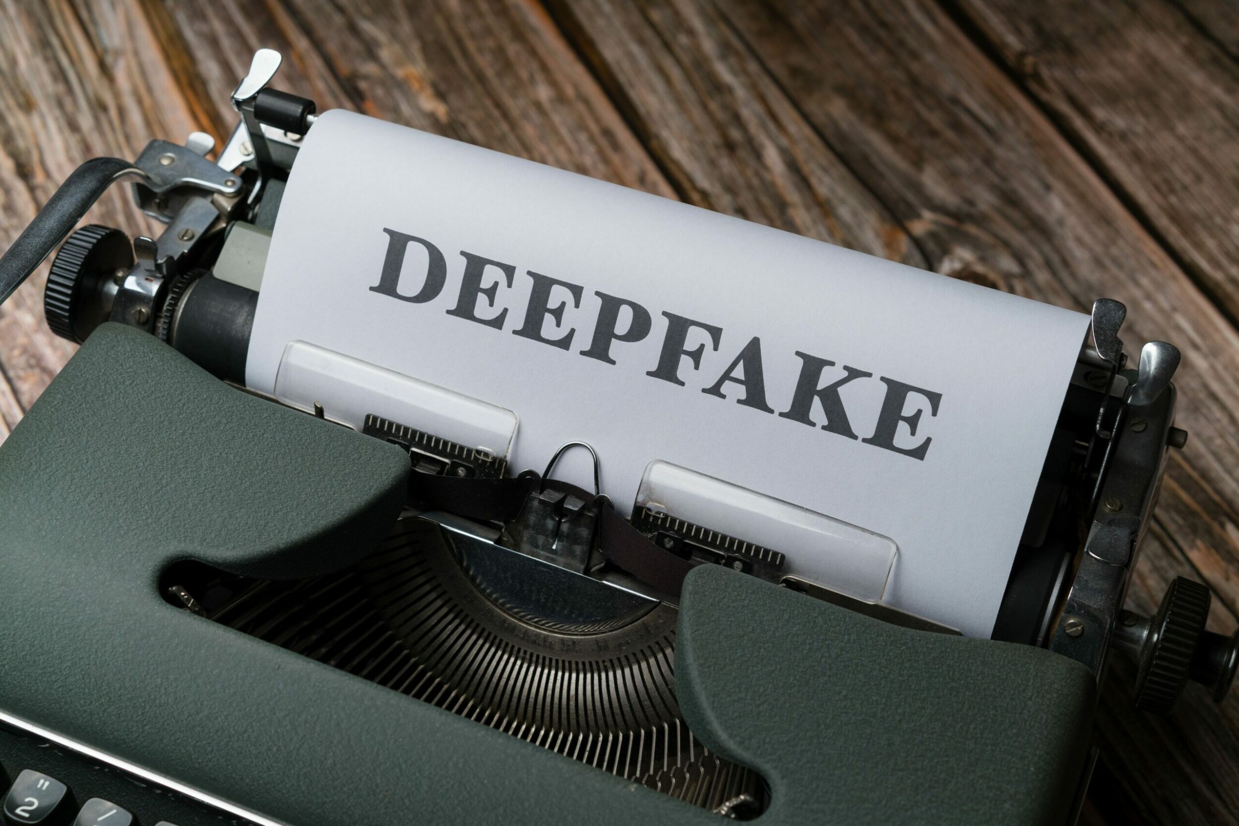 KI-Bilder kennzeichnen – Schreibmaschine mit dem Wort Deepfake auf Papier
