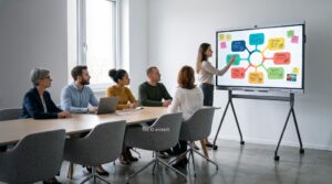 Digitales Whiteboard im Meetingraum - mit KI erstellt, Kiel-IT 2026